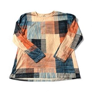 Amazon Women's Patchwork Long Sleeve Top - Blue, Orange, Cream